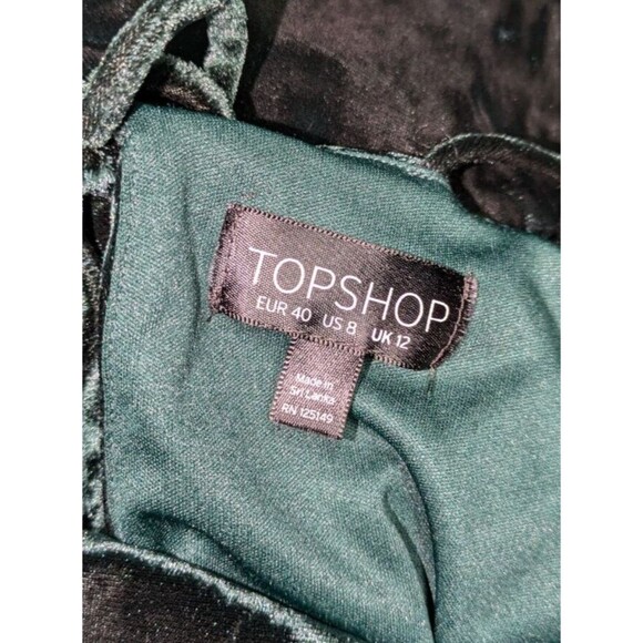 Topshop Dress 8 Women's Green Velvet Cowl Neck Spaghetti Strap Tie Back Mini - Picture 5 of 7